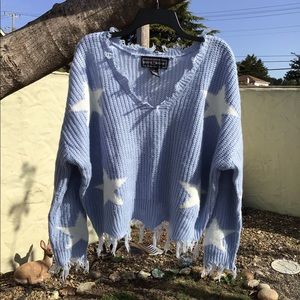 Polly and Esther lightweight blue with white stars sweater,size s